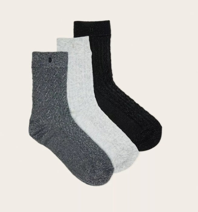 Pack de 3 chaussettes - Torsades argenté gris noir