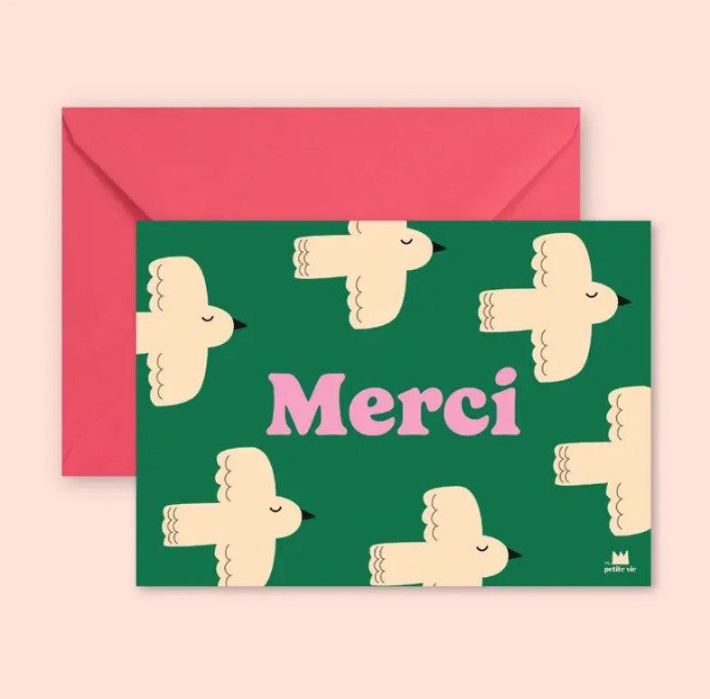 Mini carte avec enveloppe - Merci Oiseau - vert