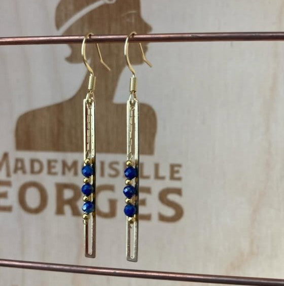 Boucles d'oreilles laiton doré - Eugénie - lapis lazuli