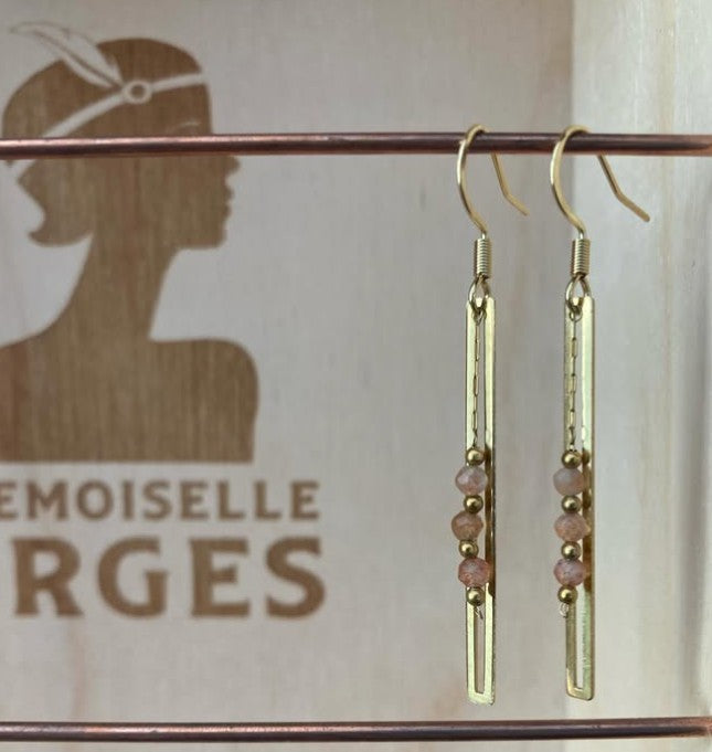 Boucles d'oreilles laiton doré - Eugénie - pierre de soleil