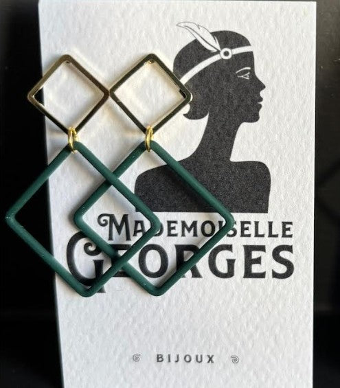 Boucles d'oreilles laiton doré - Karen - Vert