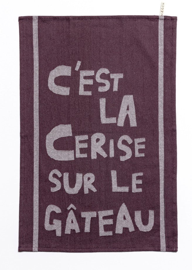 Torchon "C'est la cerise sur le gateau" - Aubergine