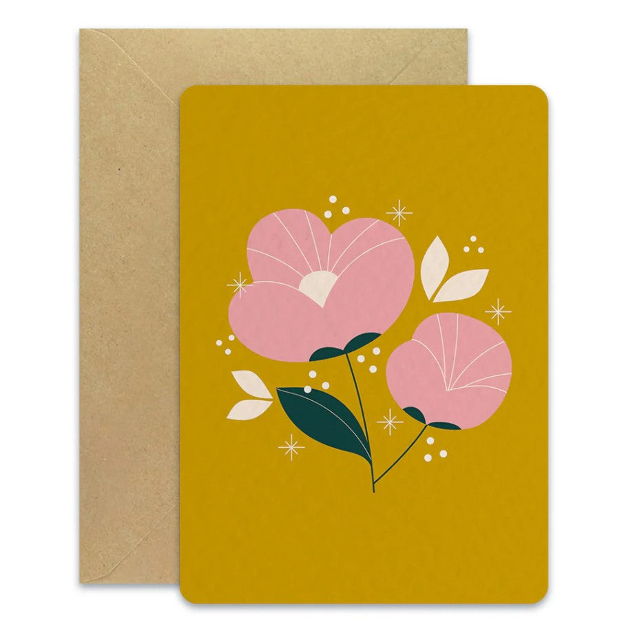 Carte Postale - Pivoine fond jaune