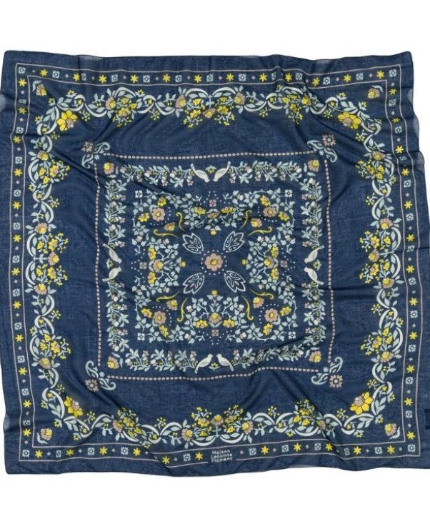 Foulard secret garden coton - navy
