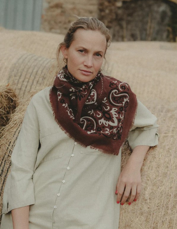 Foulard bandana laine/soie - chocolate