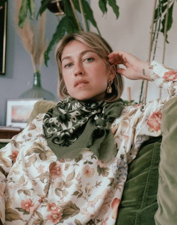 Foulard bandana laine/soie - kaki