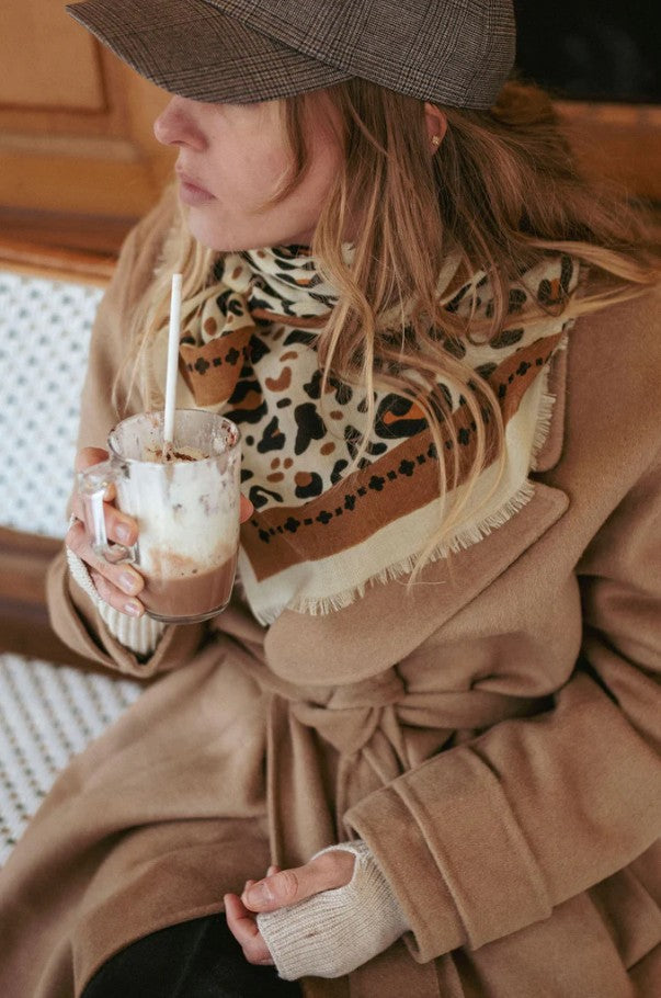 Foulard Leo laine/soie - beige camel
