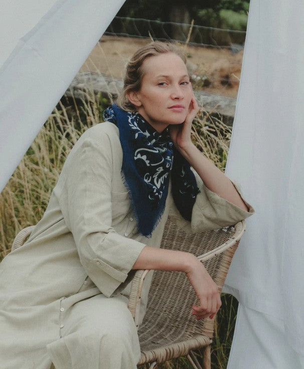 Foulard bandana laine/soie - navy