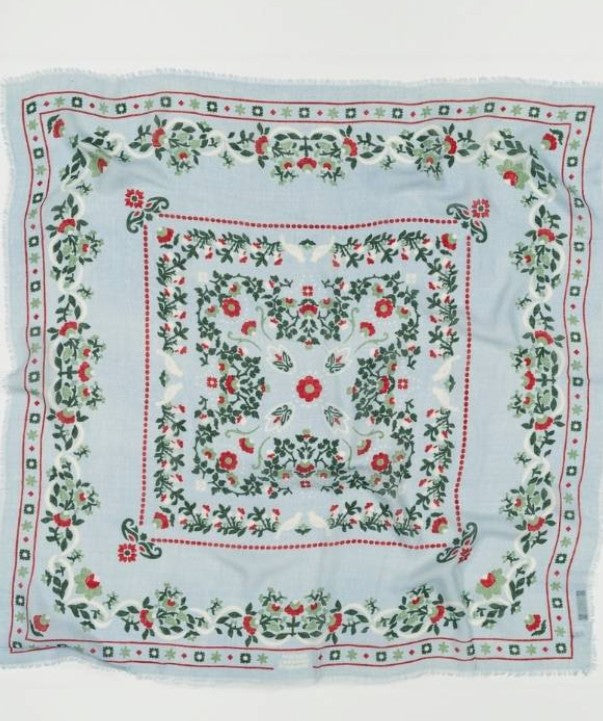 Foulard secret garden laine/soie - ciel