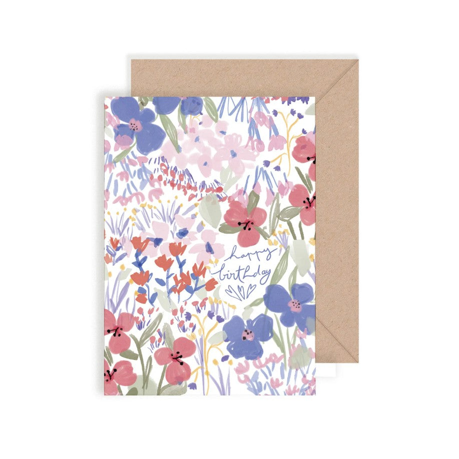 Carte double avec enveloppe - Fleurs Happy Birthday