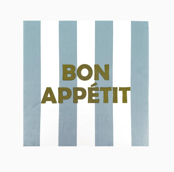 Serviettes en papier - bon appétit rayures bleues - pack de 20 - 019566