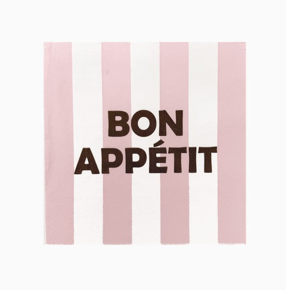 Serviettes en papier - bon appétit rayures roses - pack de 20 - 019564