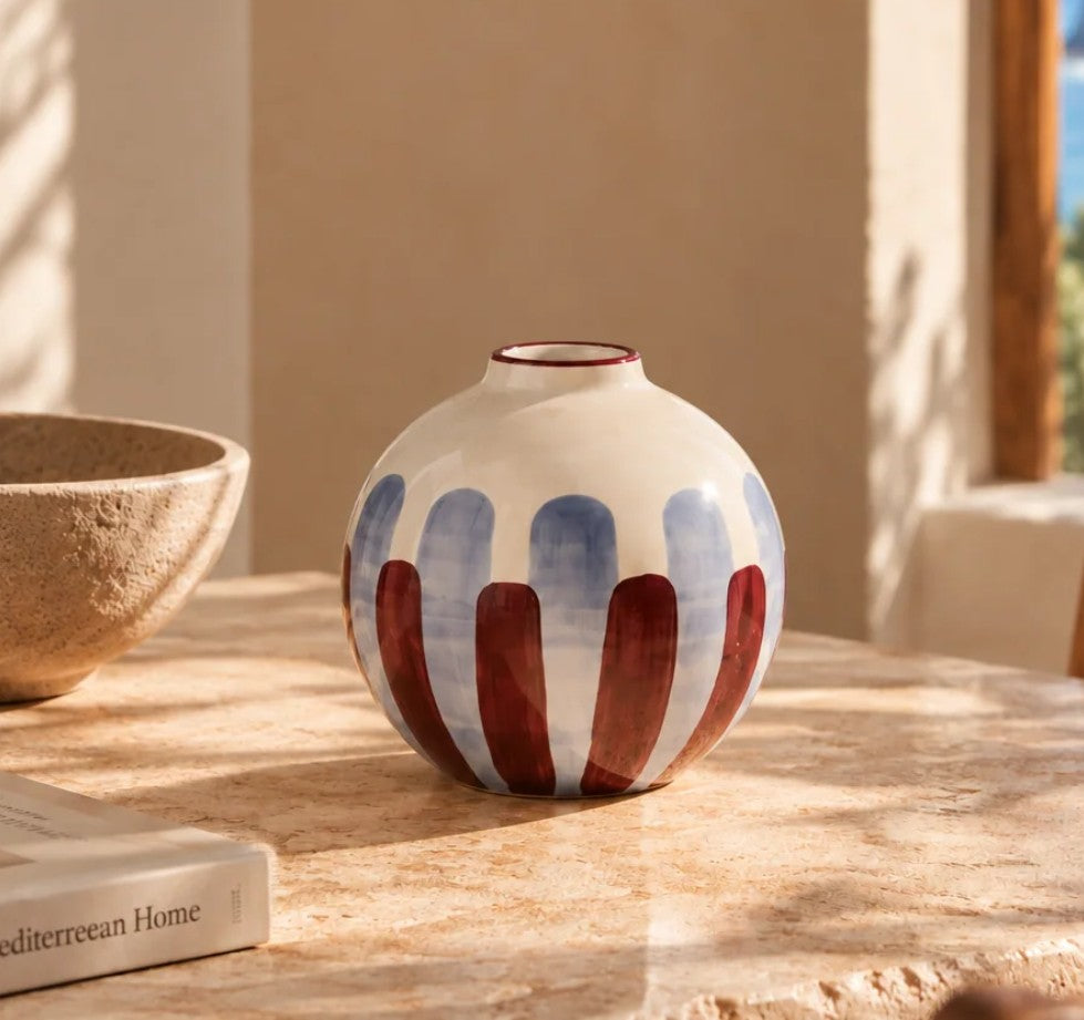 Soliflore en céramique Mediterranea - S - Rayures - Bleu/prune – Oustao