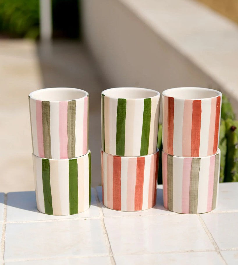 Tasse à espresso en céramique - Rayures - Vert/beige