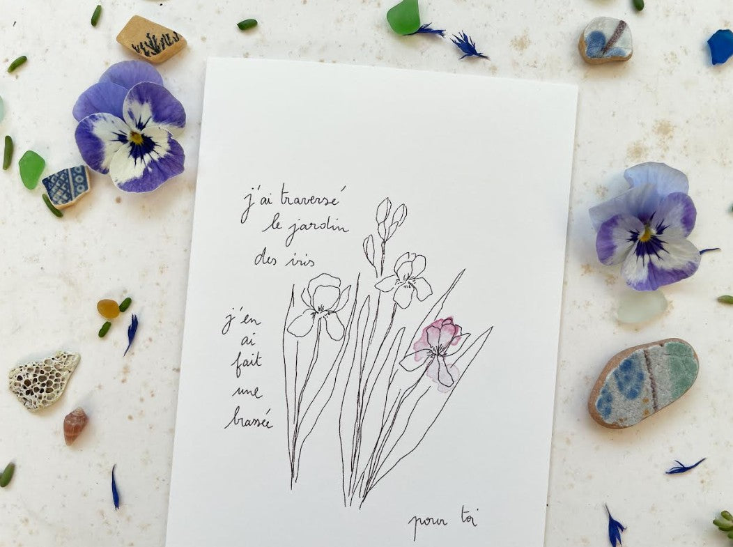 Carte Postale Double - Le jardin des iris