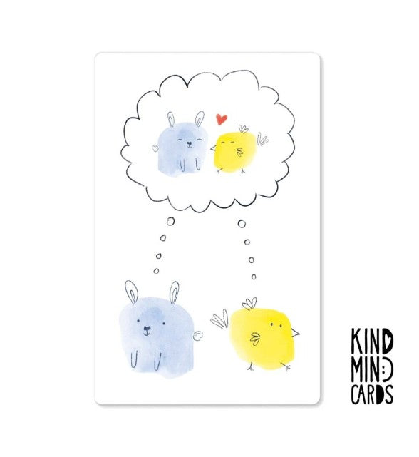 Carte postale Kind - Bunny and chicken couple  - KM0204