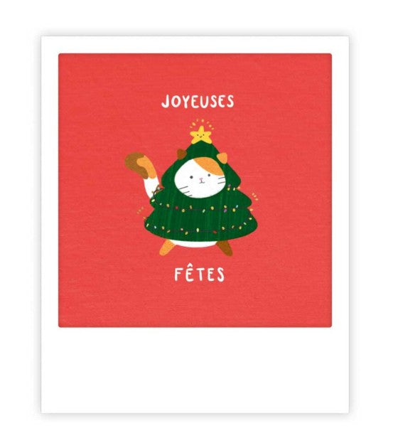 Mini carte postale - Joyeuses fetes red tree cat - XMP0282FR