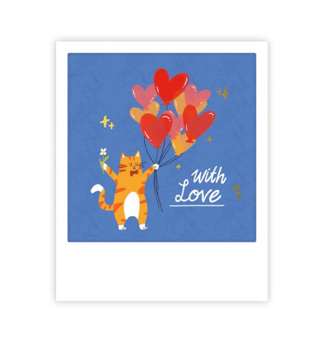 Mini carte postale - With love heart ballon cat - MP1148EN
