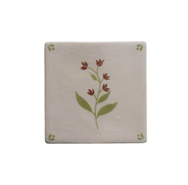 Carreau décoratif - Fleurette - terracotta/vert