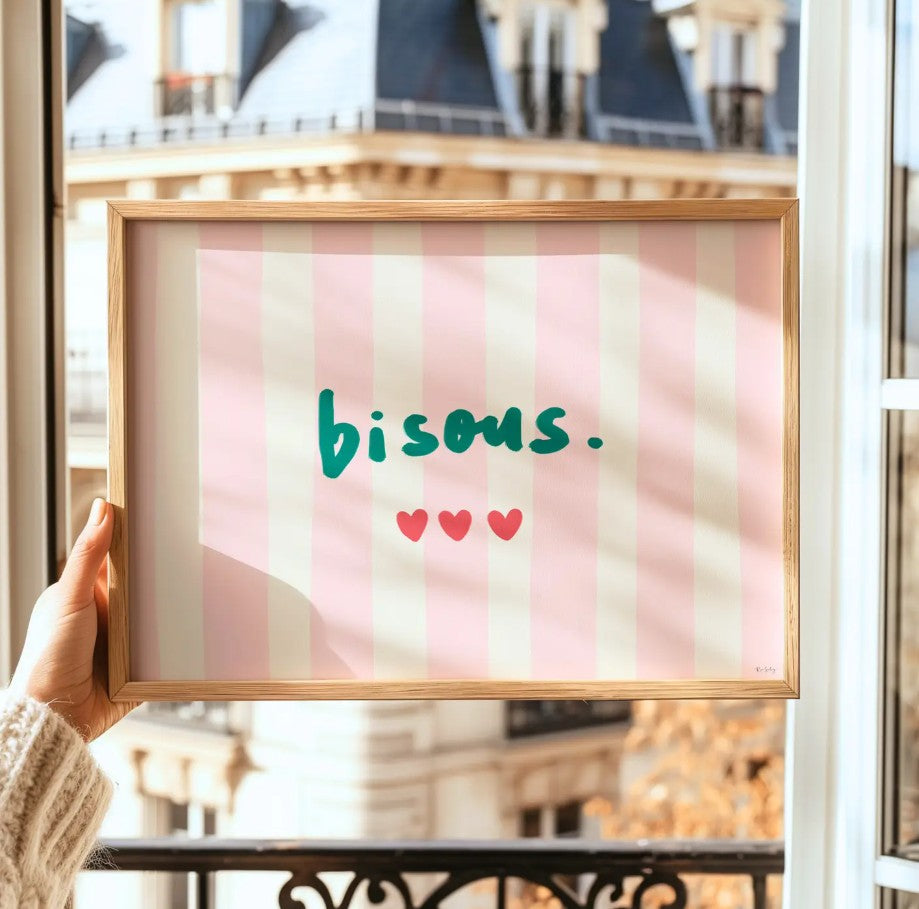 Affiche A5  - Bisous - Rose & Vert