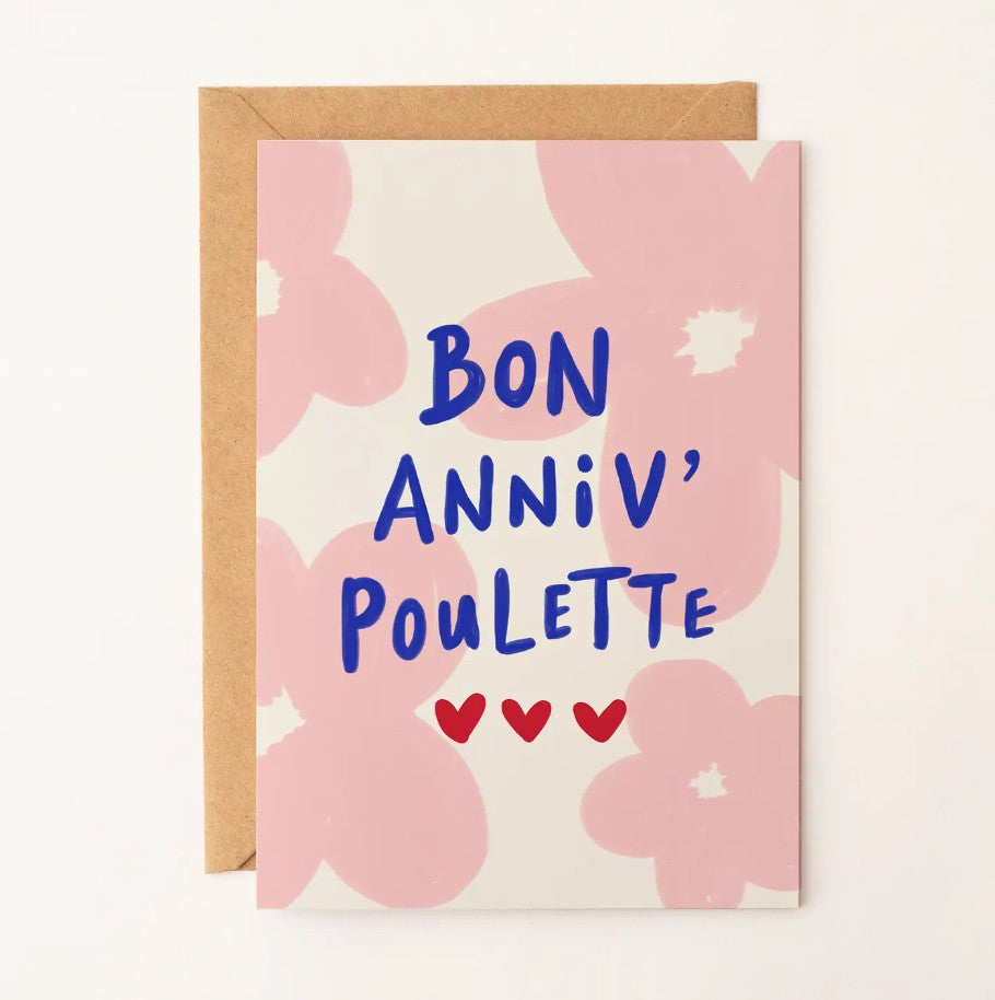 Carte avec enveloppe - anniversaire - Bon anniv' poulette