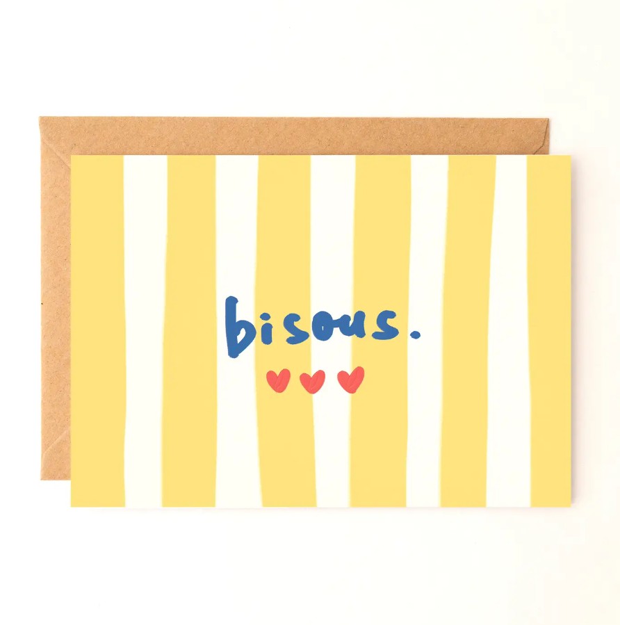 Carte avec enveloppe - Bisous - Jaune