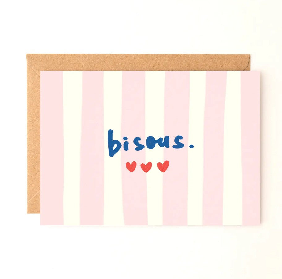 Carte avec enveloppe - Bisous - Rose & Bleu
