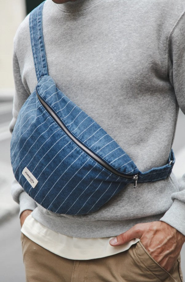 Custine XL - Le sac Banane XL - Striped blue denim - Denim Twist