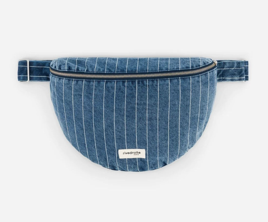 Custine XL - Le sac Banane XL - Striped blue denim - Denim Twist