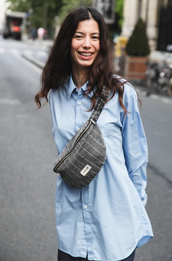 Custine - Le sac Banane - Striped black denim - denim twist