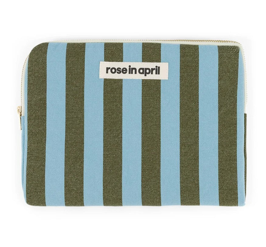 Pochette d'ordinateur Octave 13"/14" - Rayures - Olive/bleu