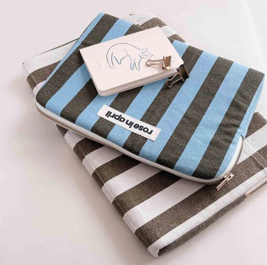 Pochette d'ordinateur Octave 13"/14" - Rayures - Olive/bleu