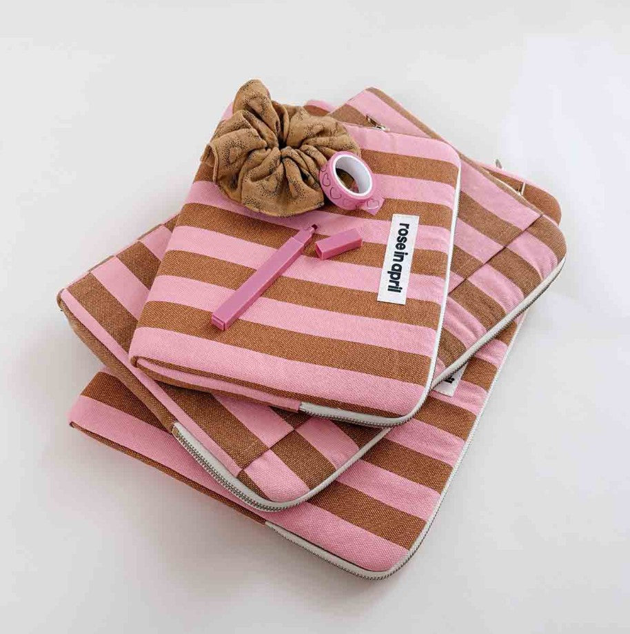 Pochette iPad Anouk - Rayures - Strawberry / caramel