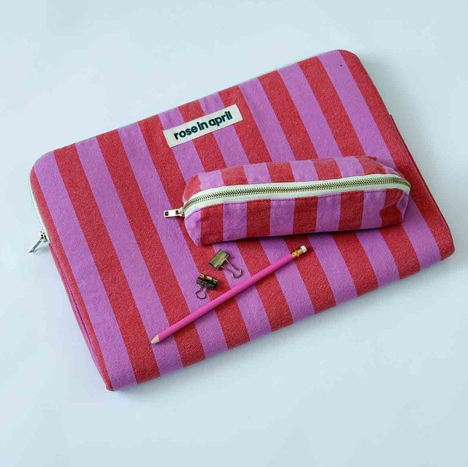 Pochette d'ordinateur Maya 15"/16" - Rayure - Orchidée/Tomato