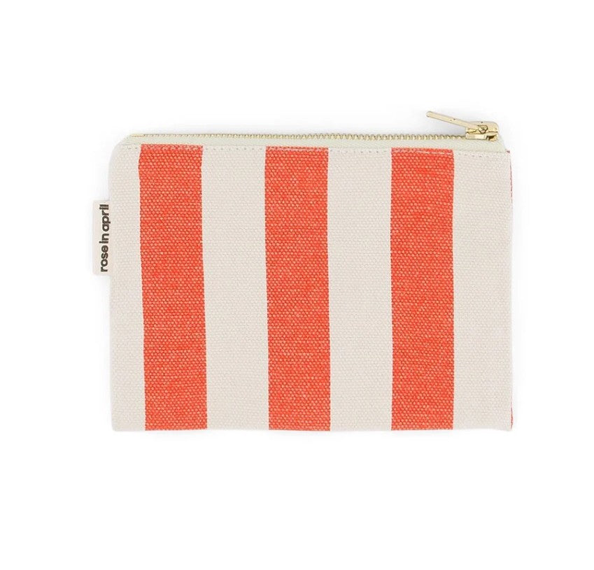 Porte-monnaie Marie rayures - Tomato / Greige