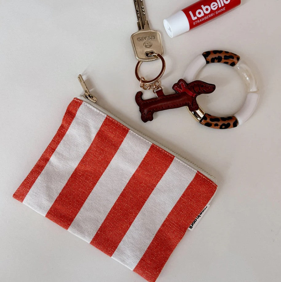 Porte-monnaie Marie rayures - Tomato / Greige