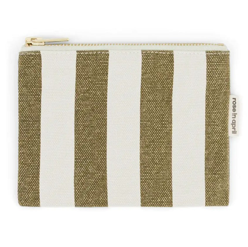 Porte-monnaie Marie rayures - Olive/greige