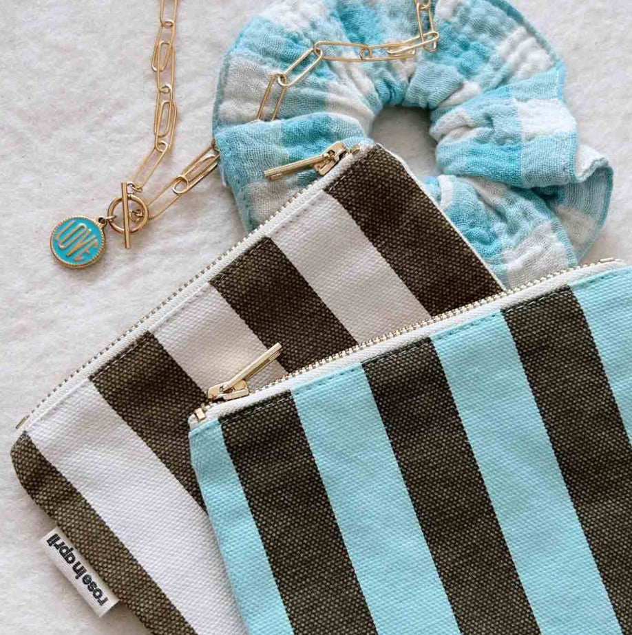 Porte-monnaie Marie rayures - Olive/greige