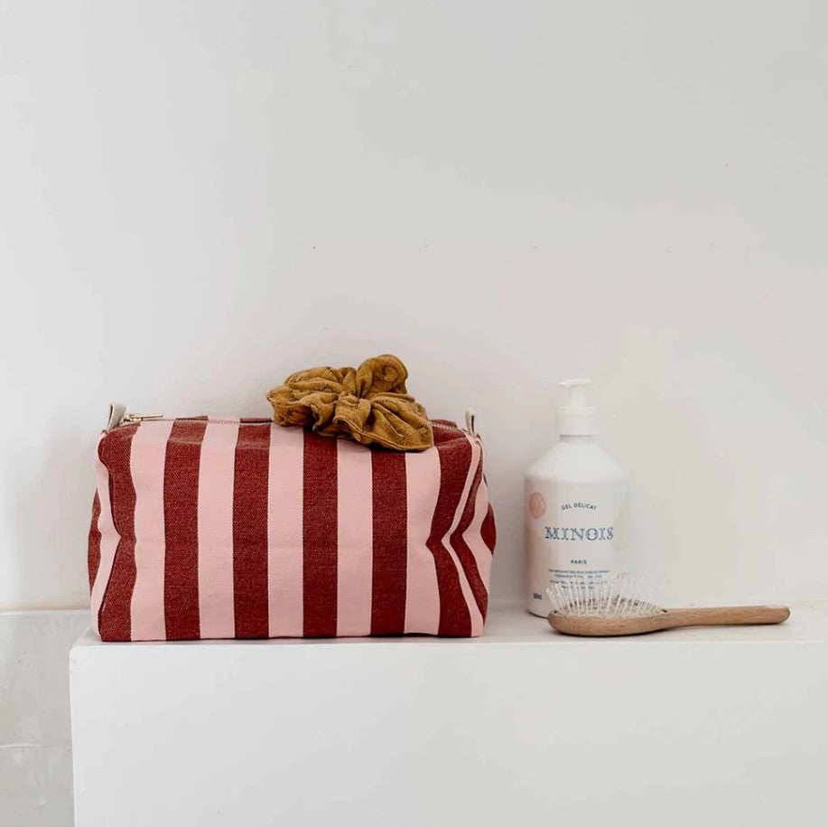 Trousse de toilette Vic - Rayures - Brick/chamallow
