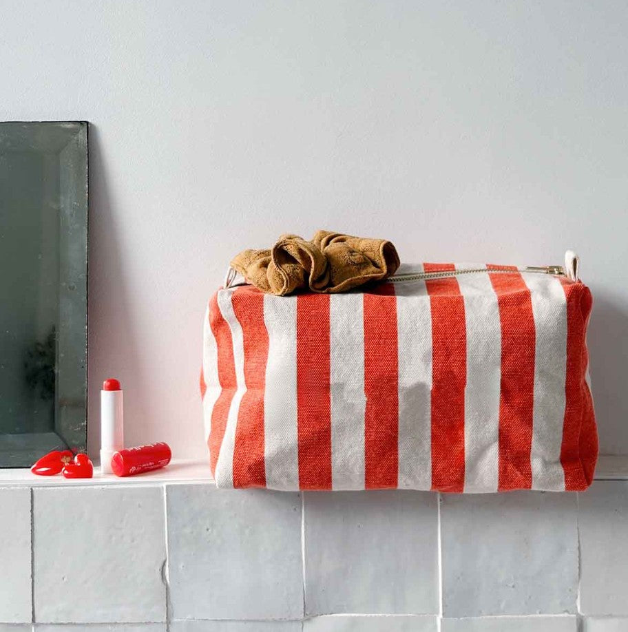 Trousse de toilette Vic - Rayures - Greige / Tomato
