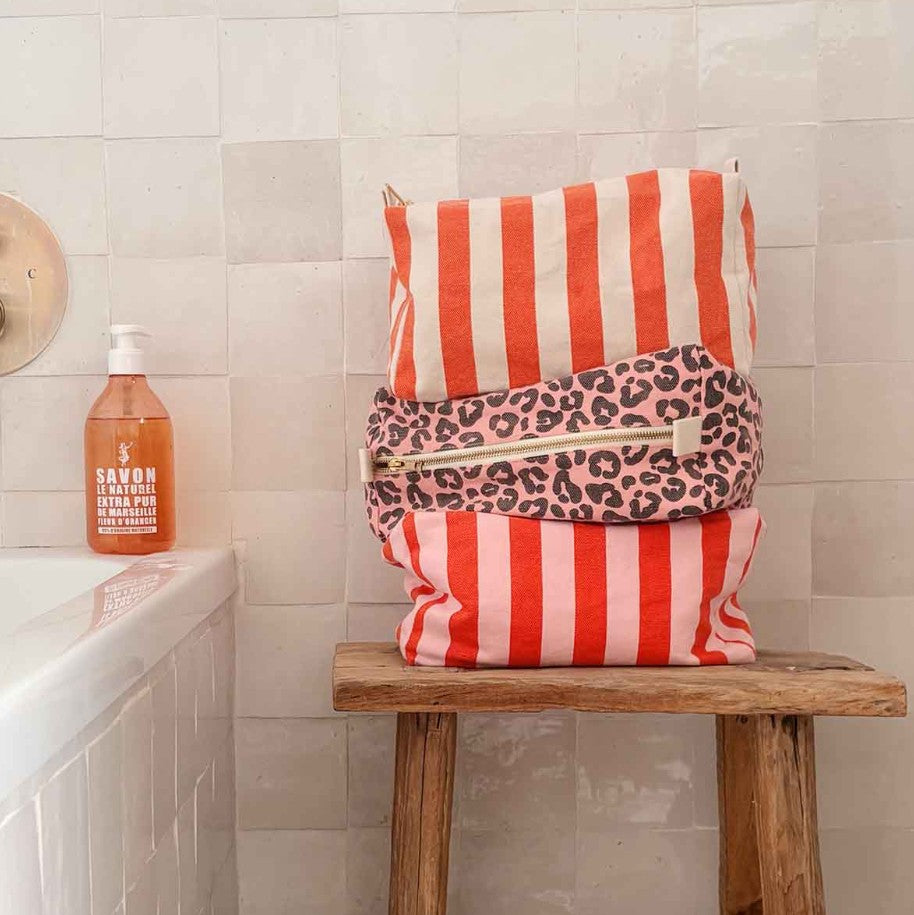 Trousse de toilette Vic - Rayures - Greige / Tomato