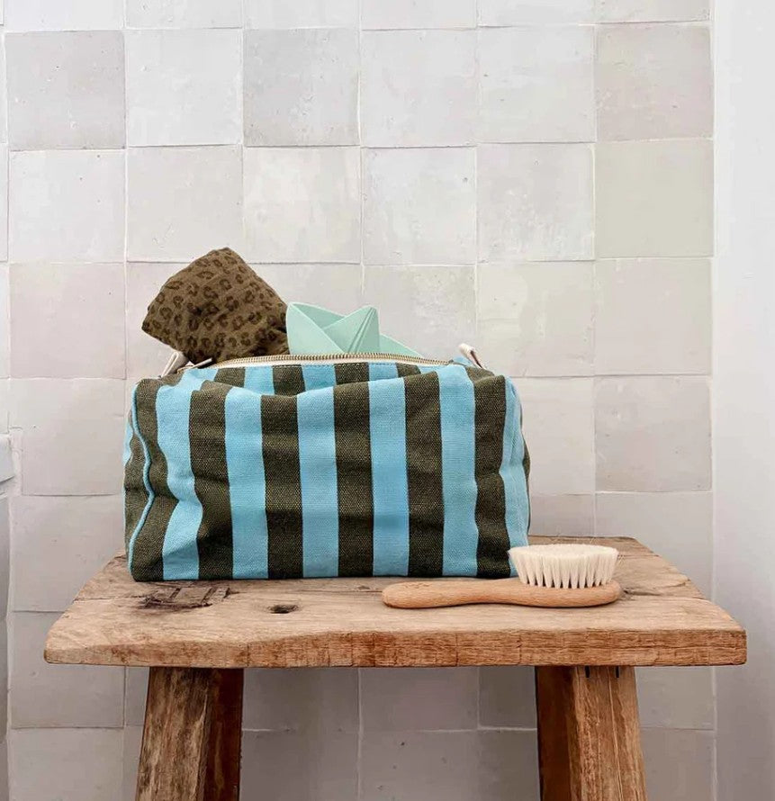 Trousse de toilette Vic - Rayures - Olive/bleu