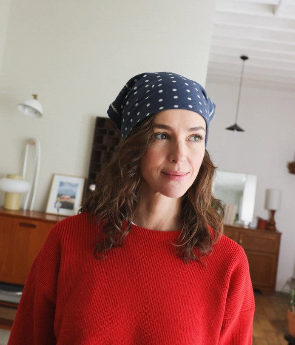 Mini foulard - Pois Bicolore Ecru et Marine