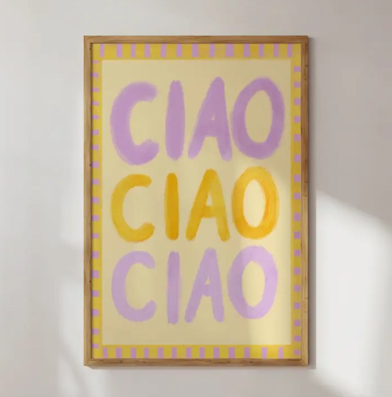 Affiche A4 - Ciao ciao - jaune/mauve