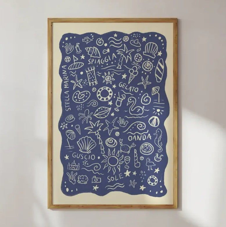 Affiche A3 - Collage plage - bleu
