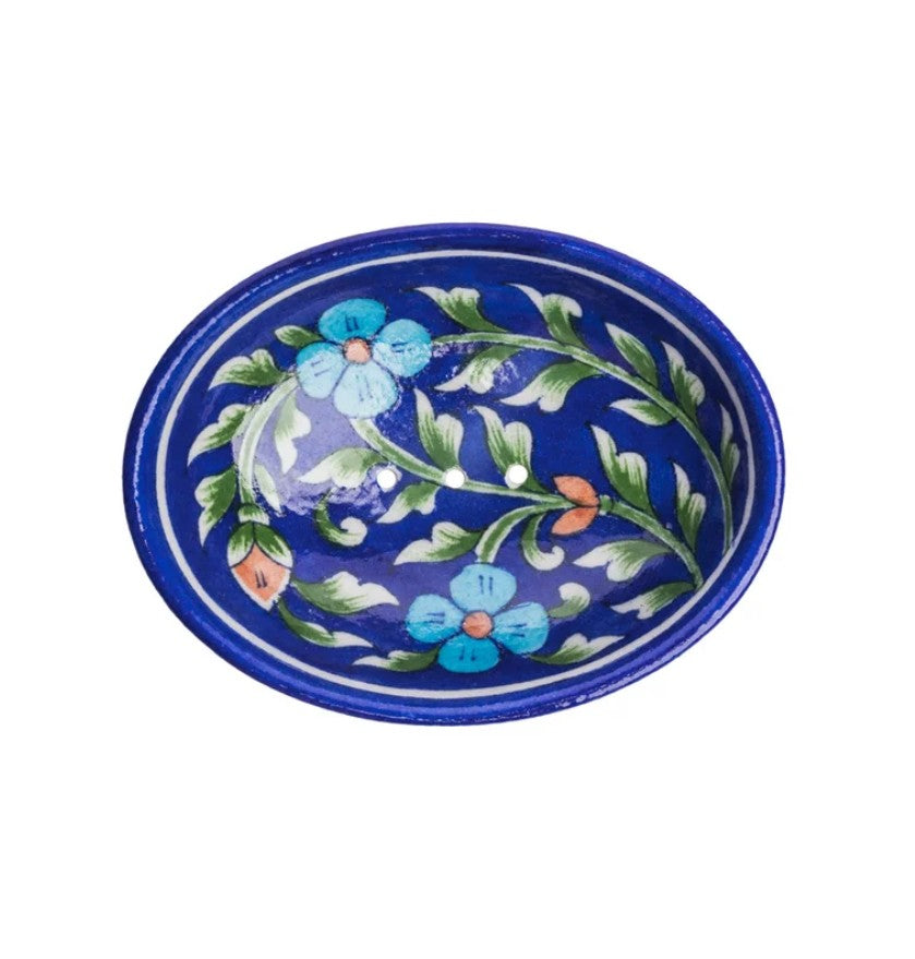 Soap Dish - blue pottery - bleu orange turquoise - POR875