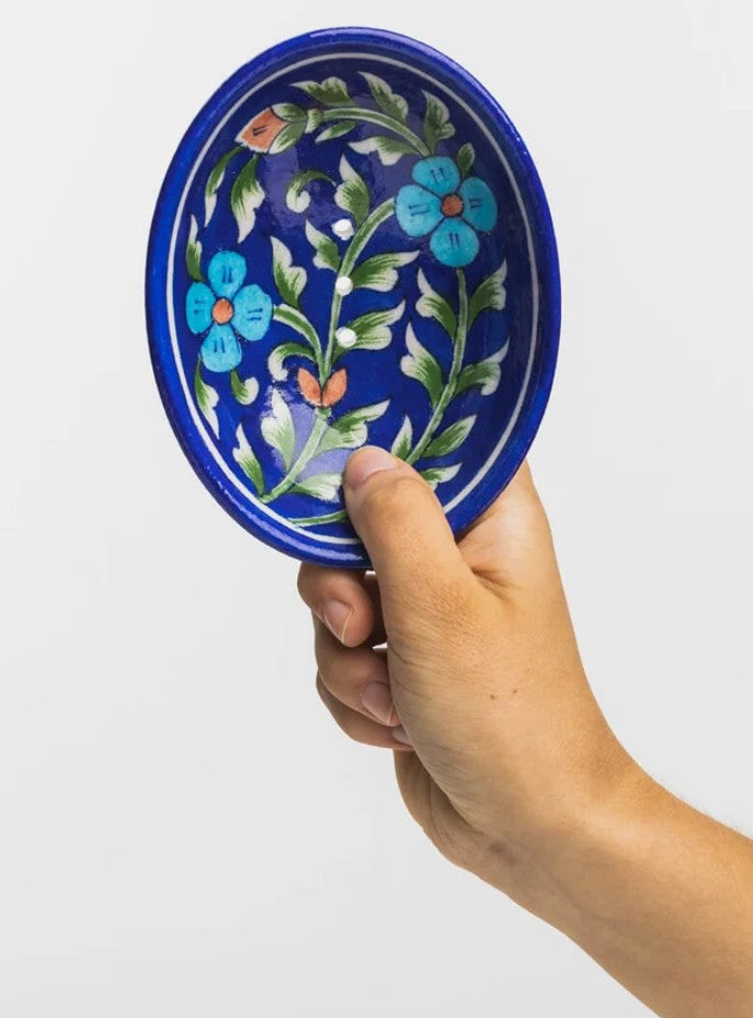 Soap Dish - blue pottery - bleu orange turquoise - POR875