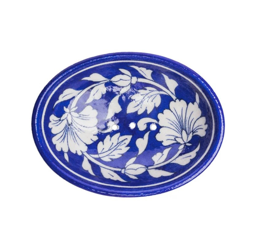 Soap Dish - blue pottery - fond bleu - POR877