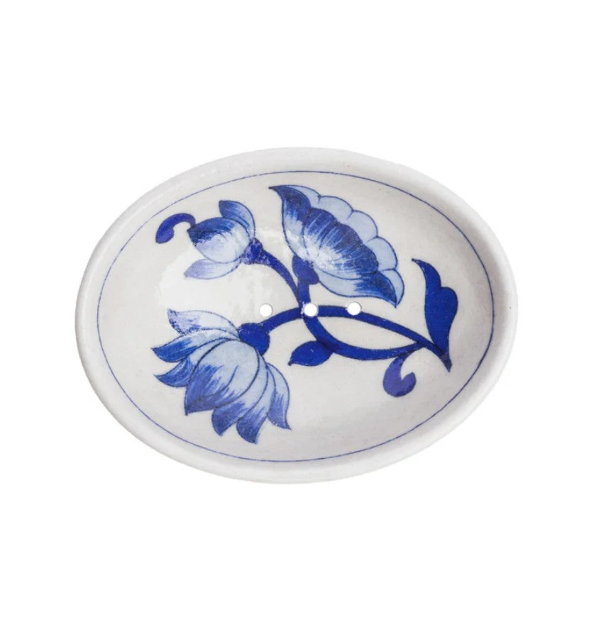 Soap Dish - blue pottery - Grande fleur - POR876