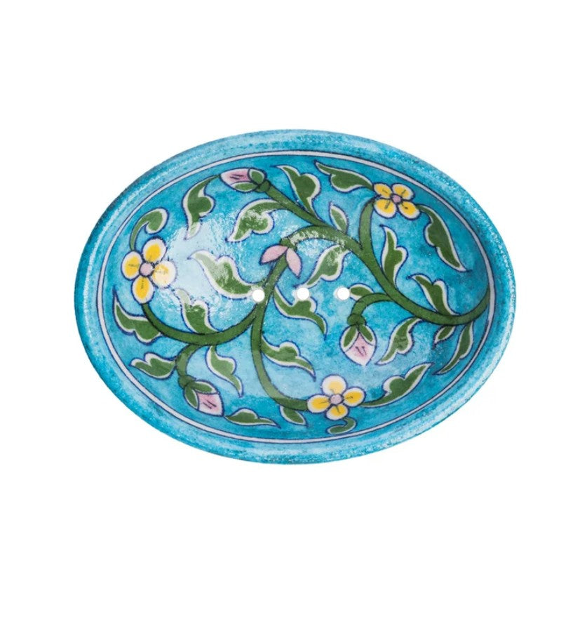 Soap Dish - blue pottery - turquoise jaune - POR880